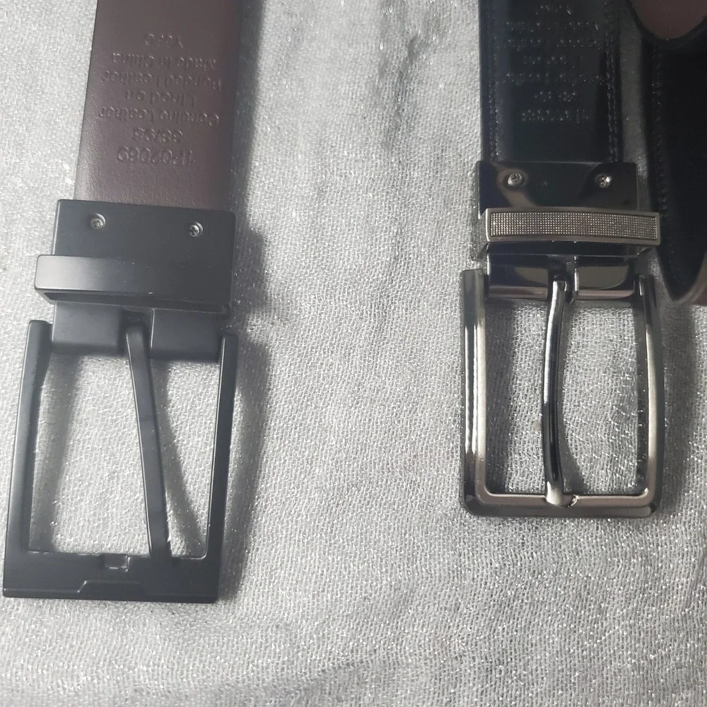 Perry Ellis Mens Leather Belt Set 2-Pack Black Brown Tan‎ Size 38/95